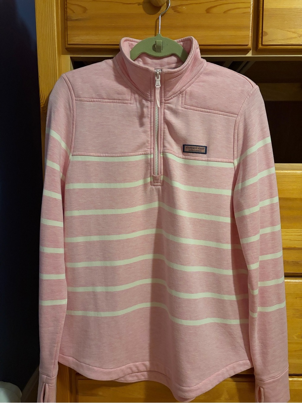 Vineyard Vines Pink and Cream Striped Quarter-Zip Pullover